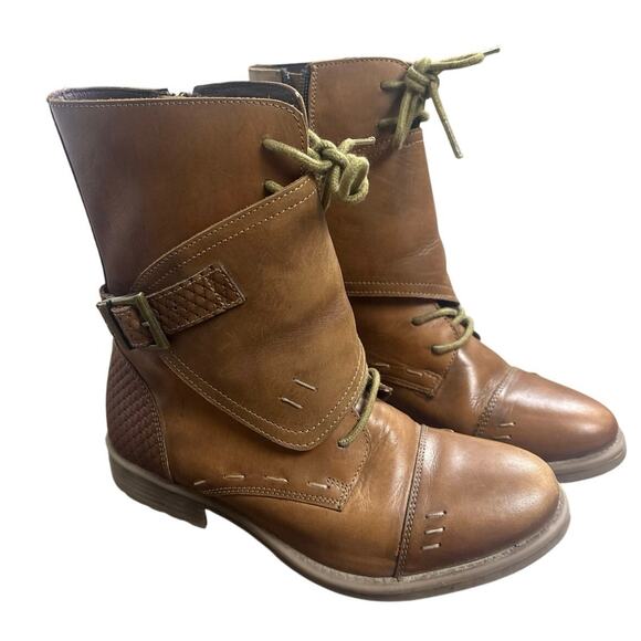 Roan Footwear Women’s Size 6.5 Brown Leather Ankle Boots Lace Up Zip Moto Boho - Picture 1 of 9